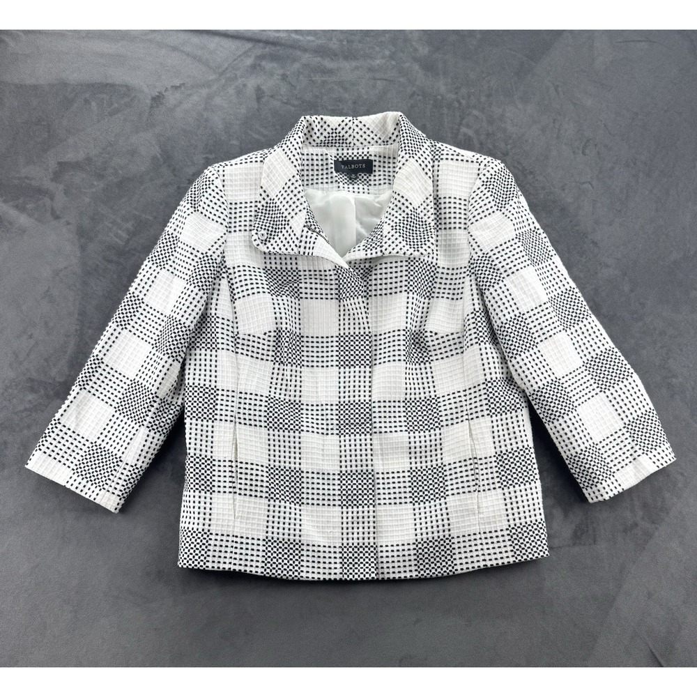 Talbots Black & White Plaid Zippered Blazer, Size 10